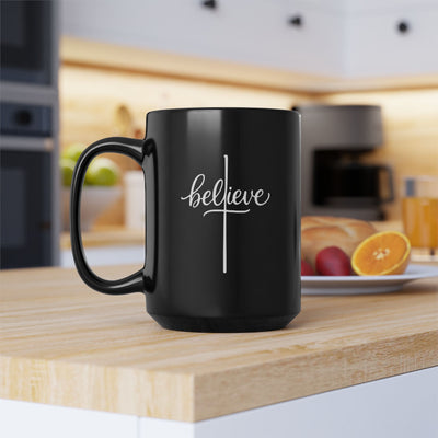 Believe Cross 15oz Black Coffee Mug