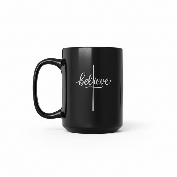 Believe Cross 15oz Black Coffee Mug
