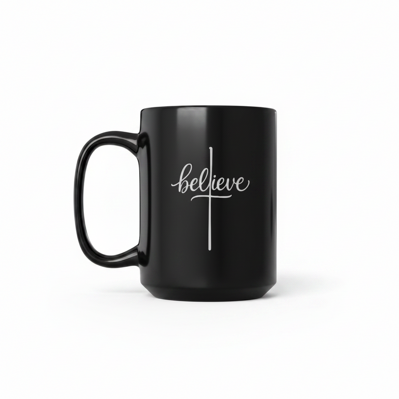 Believe Cross 15oz Black Coffee Mug