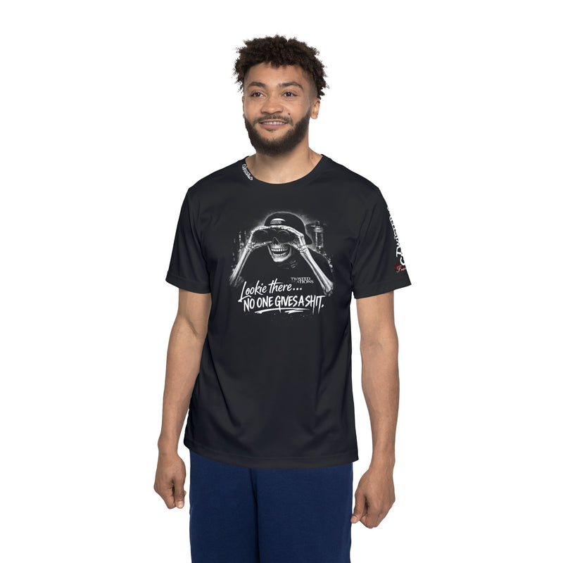 Men's Sports Jersey — 'Look No One, Give a Shit' Skeleton Binoculars Graphic