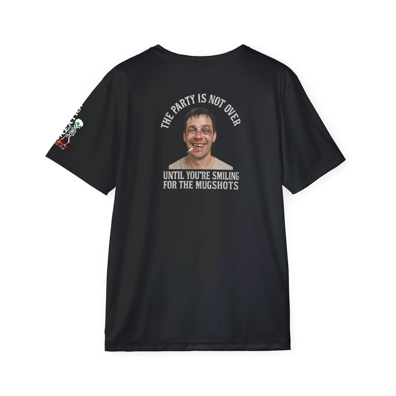 Men's Sports Jersey — "The Party Isn't Over Till You're Smiling for the Mug Shot"