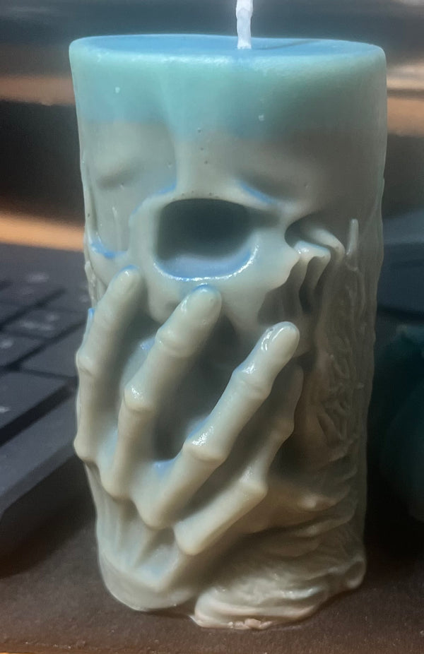 Handed-Skull  Layered Pillar Candle -