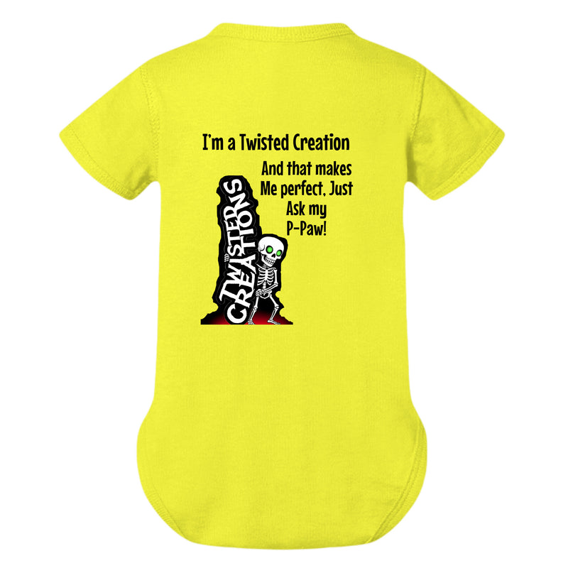 just ask my p-paw baby onesie