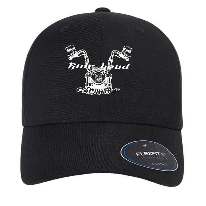 Ride Loud Cap featuring motorcycle graphic on front, flexible fit, and adjustable design for comfort.