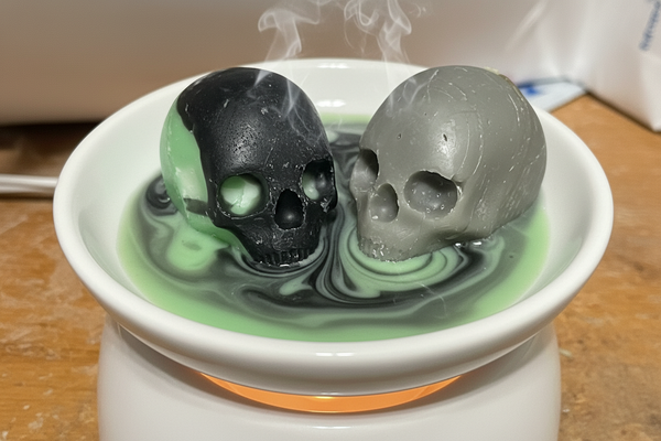 Skull wax melts actively melting in warmer