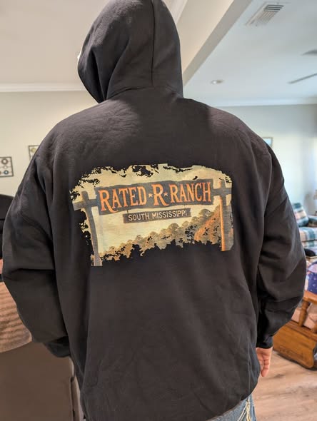 Rated Ranch Bundle featuring a black hoodie with the Rated-R Ranch logo from South Mississippi on the back.
